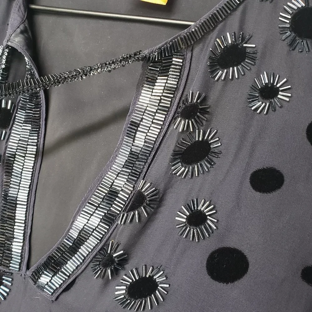 Tory Burch Angela Beaded Velvet Dot Sheer Blouse Long‎ Sleeve Lined 8 - FLAWED